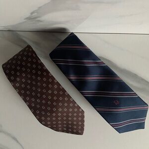 Vintage Christian Dior Neckties Embroidered Logo Silk Classic Office Event